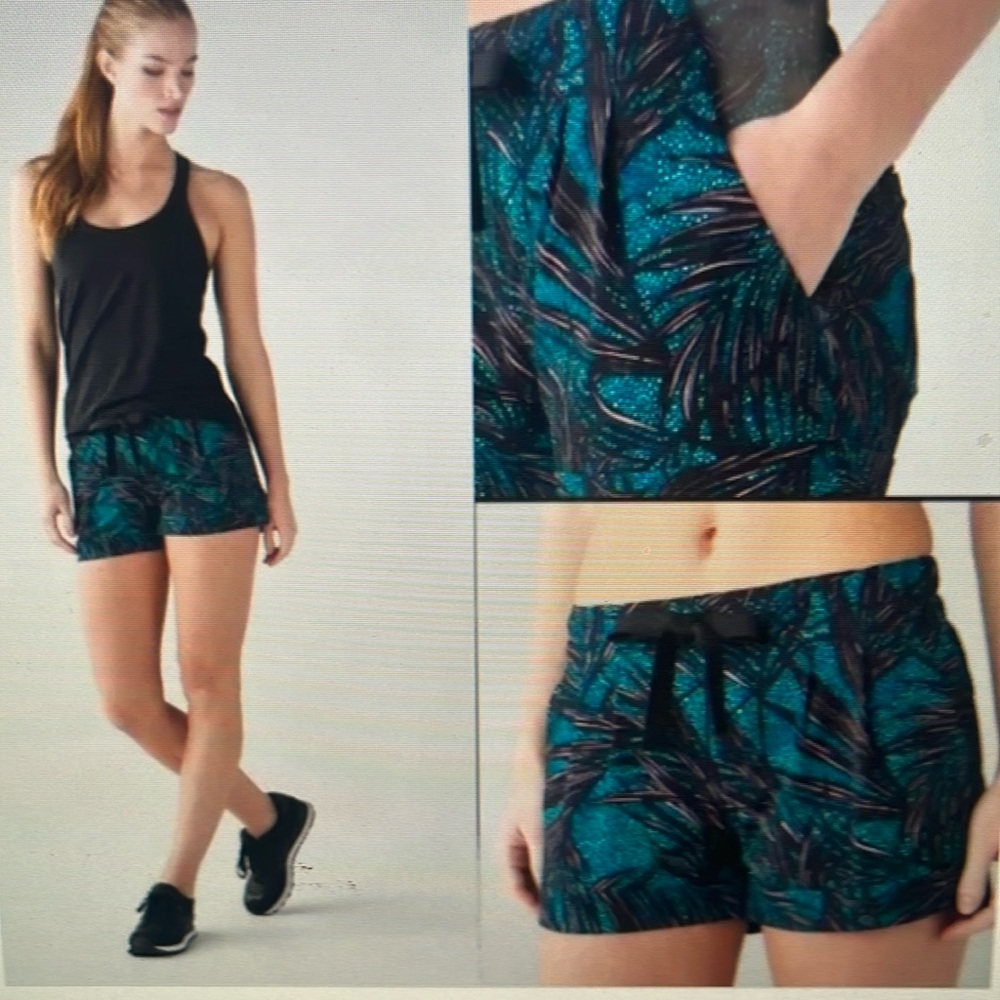 lululemon athletica Teal & Black Printed Women's Shorts size 6 - Picture 2 of 7